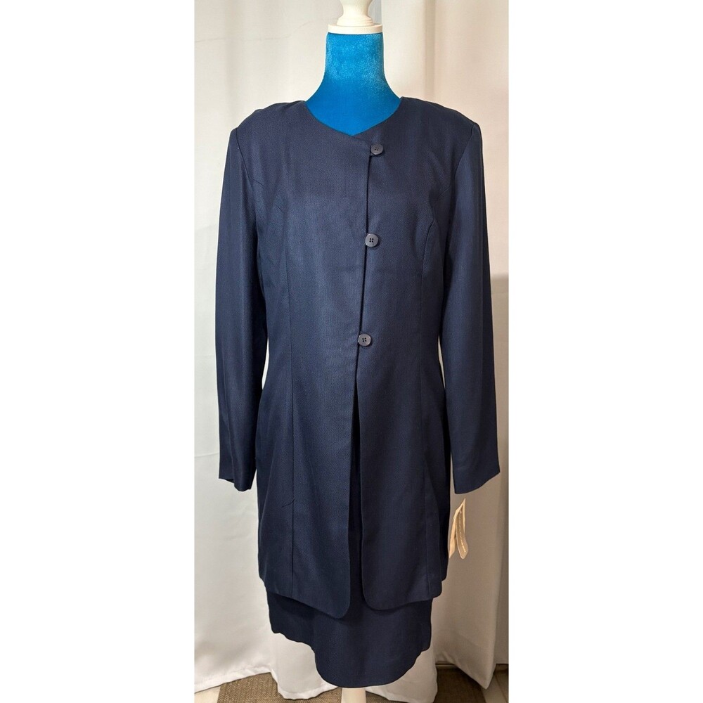 Vintage Casual Corner Navy Blue Faux 2-Piece Dress Women's 10 NWT Career Church